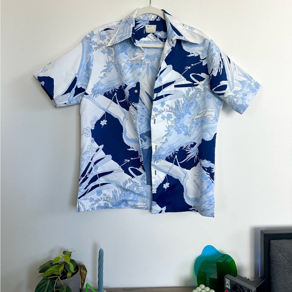 Blue & White Printed Floral Print Shirt